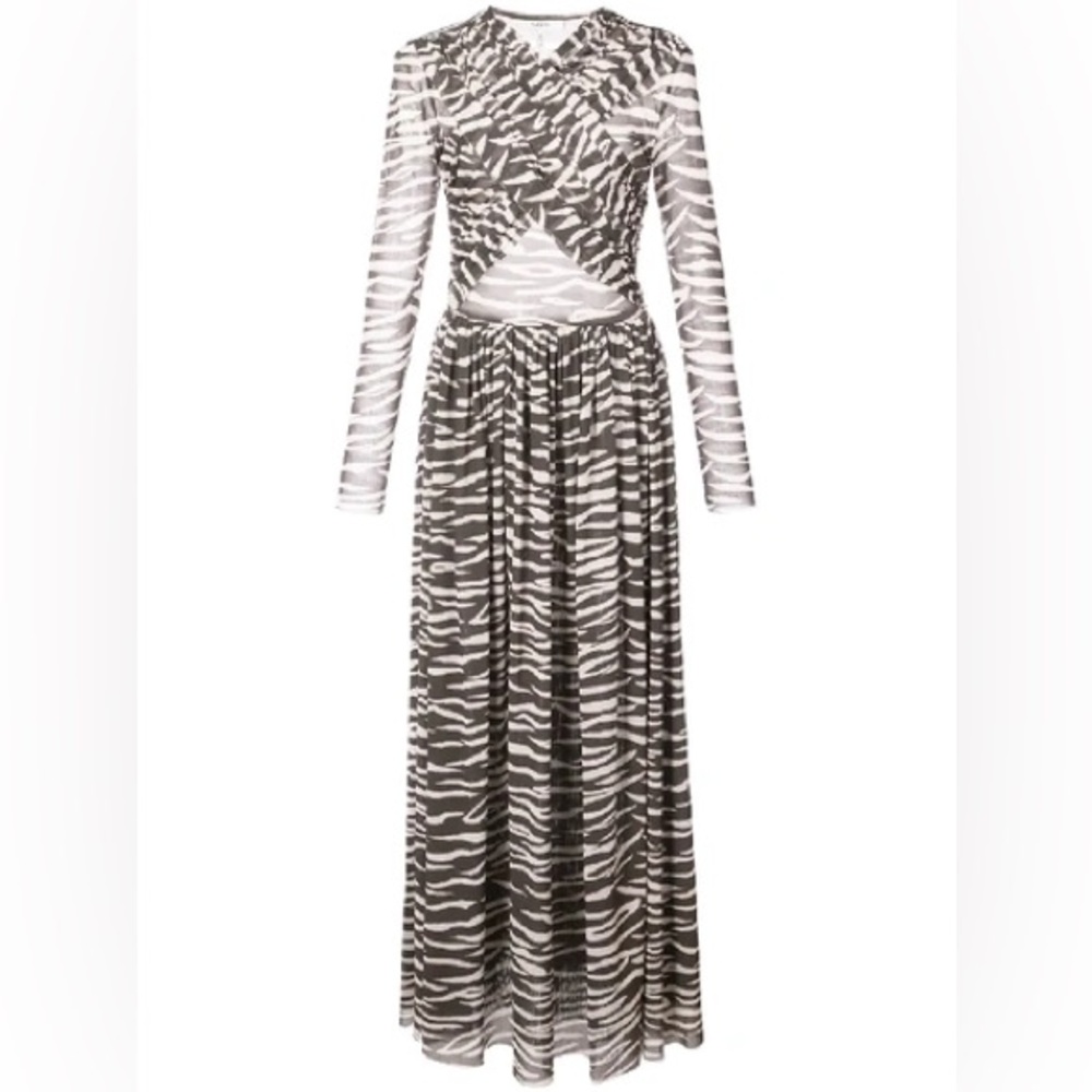 GANNI Tilden Mesh Zebra Print Maxi Dress Size 36 - Picture 2 of 10